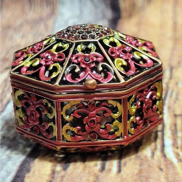 Hexagon Shaped Trinket Box with Gemstones - Picture 3 of 9